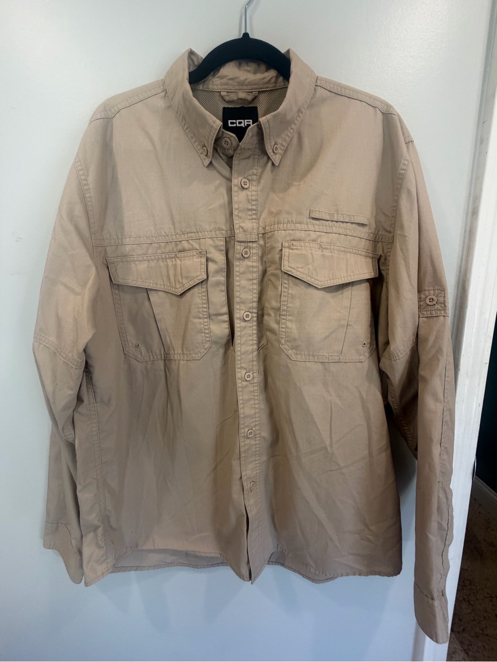 CQR- Men's Long-Sleeve Button Front Utility Tactical Shirt Jacket - Khaki size L